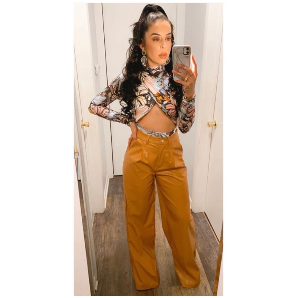 Faux croc leather wide leg pants